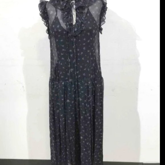 Gorgeous Coach Navy Summer Scattered Rose Print Pleated Maxi Dress - NWT - Picture 1 of 5